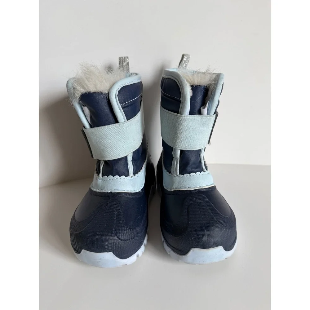 Member's Mark Toddler Girls Size 7/8 Navy Blue Flower Faux Fur Lined Snow Boots